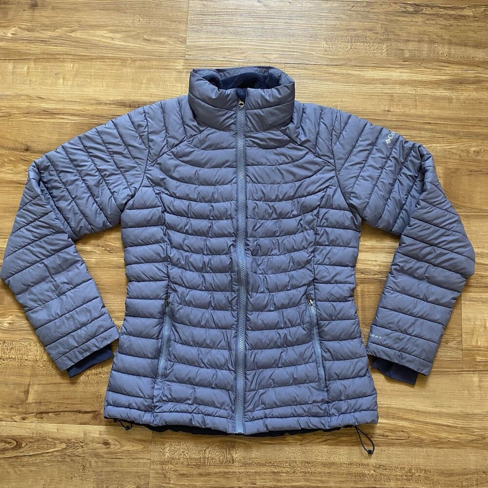Columbia Women's M Blue Purple White Out ll Omni Heat Puffer Jacket Outdoor Hike